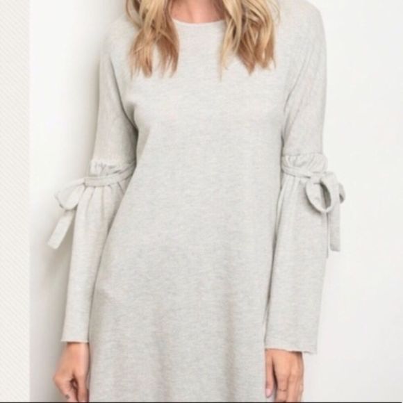 Oatmeal Sweater Dress Ties at the Elbow Sweatshirt Dress - Picture 3 of 5